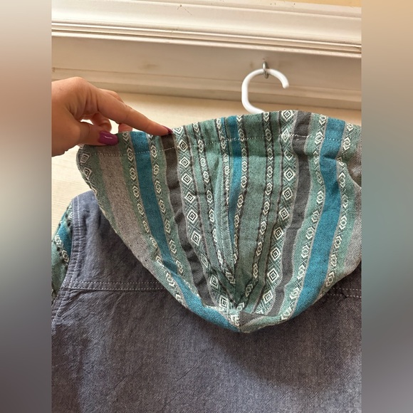 Empyre Hooded Button Shirt Women’s Large Gray Teal Aztec Streetwear Boho Skater - Picture 7 of 7